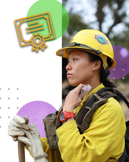 A collage of images featuring a firefighter and a short-term credential diploma.